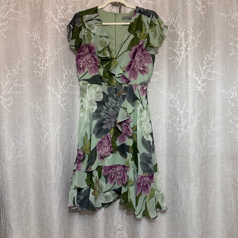 Purple & Green Elegant Floral Midi Dress